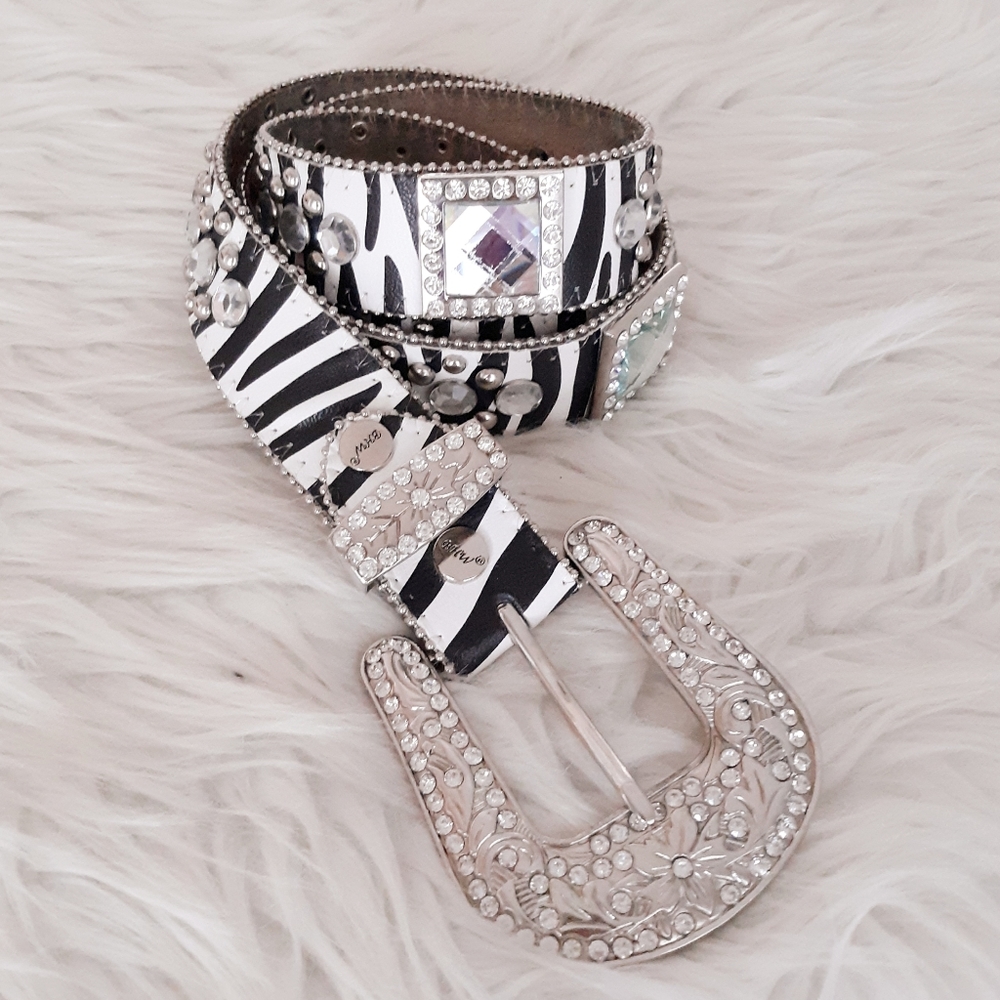 Elegant Zebra Pattern Rhinestone Belt